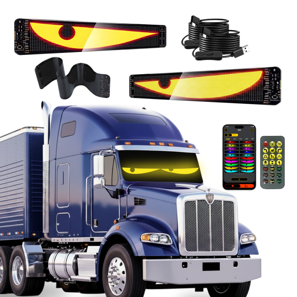 35.3"x7.5" Dual Sync Devil Eyes Light for Windshield, Flexible Programmable Animated LED Matrix, APP Control & Car Charger for Car Truck SUV Small Medium Trucks(2-Pack)